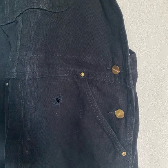 ASO DRUSKI Carhartt Black Duck Bib Thrashed Paint Splatter Canvas Overalls 42x34 - Picture 12 of 16